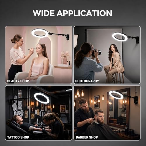 Image of 18 Inch Ring Light with Wall Mount Stand, Bi-Color LCD Display 55W 3000-5800K CRI≥97 Light Ring for Video Recording /Photography /Beauty Shop /Tattoo /Barber