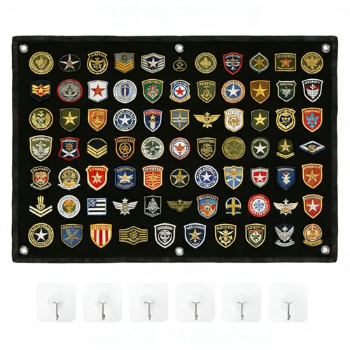 Kletttafel Patches Klett Wand Klettfläche Klettmatte 110×70CM mit 6 Haken Präsentationsfläche für Aufnäher Abzeichen und Insignien Board Faltbar Organizer Display Tafel Mit Ösen