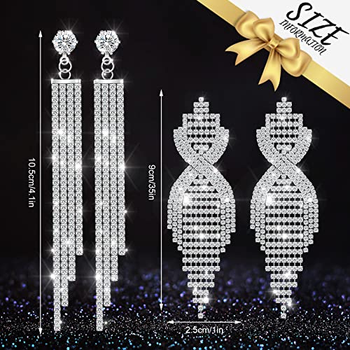 6 Pairs Rhinestone Earrings Chandelier Earrings Women Dangling Crystal Fringe Long Tassel Earrings For Bride Girls Jewelry For Wedding Dinner Party Gift (Modern Style) #TOP2