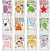 12 pcs Monkey DIY Make a Face Stickers, Animal Sea and Match Sticker Sheets with Sea and Fantasy Animals,for Crafts Activities Birthday Party Favors Valentines Day Gifts for Classroom