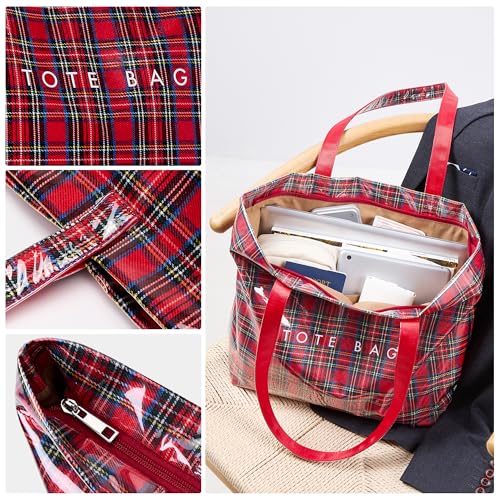 Image of KALIDI PVC Zipper Tote Bag, Jelly Kraft Paper Beach Bag Large Hobo Carry All Travel Shopping Handbag Plastic Shoulder Bag