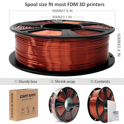 Image of GIANTARM 3D Printer Filament, Silk Copper Pla Filament, 1Kg(2.2lbs) Spool, 1.75mm Dimension Accuracy + /- 0.03mm, 3D Printing Filament
