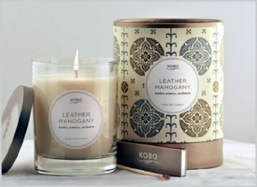 KOBO Candles Soy Candle, Leather Mahogany