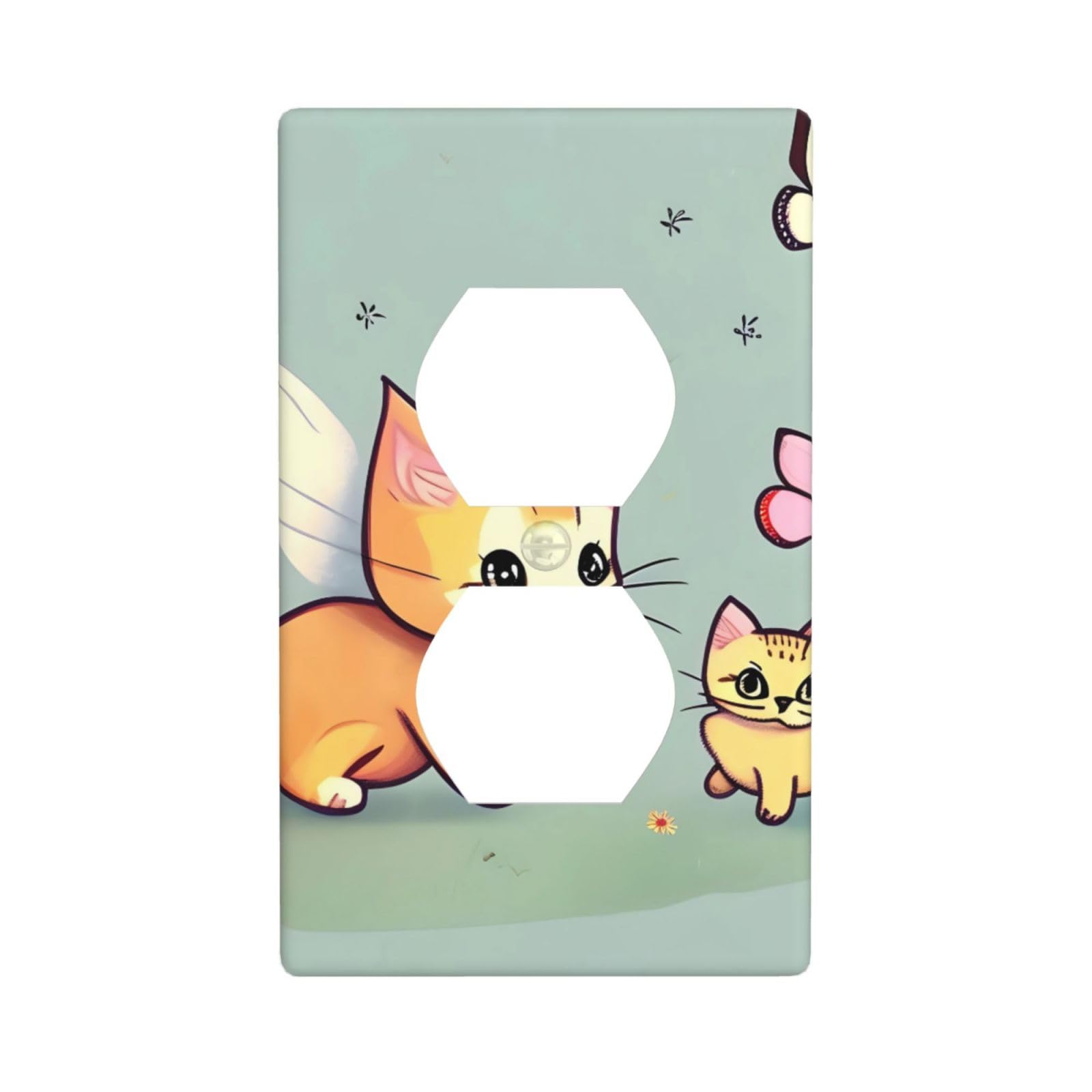 Kitten Butterfly Decorative Switch Plate Cover-Unbreakable Polycarbonate Wall Plate for Home Office, 1 Gang with Screws