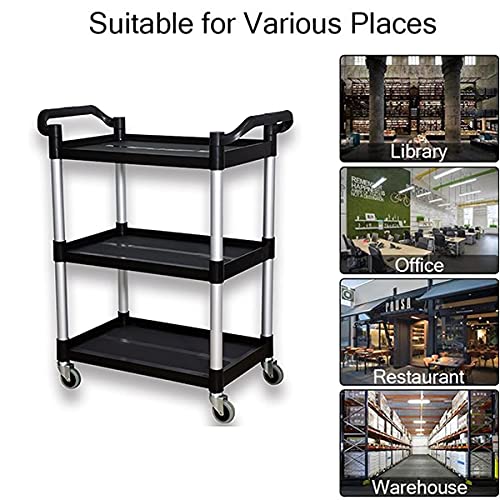 Abacad Plastic Utility Cart With Wheels Lockable, Heavy Duty Restaurant Cart, Service Cart For/Home/Office/Warehouse/Kitchen/Workshop,390 Lbs,2 Handles, Black. #TOP6
