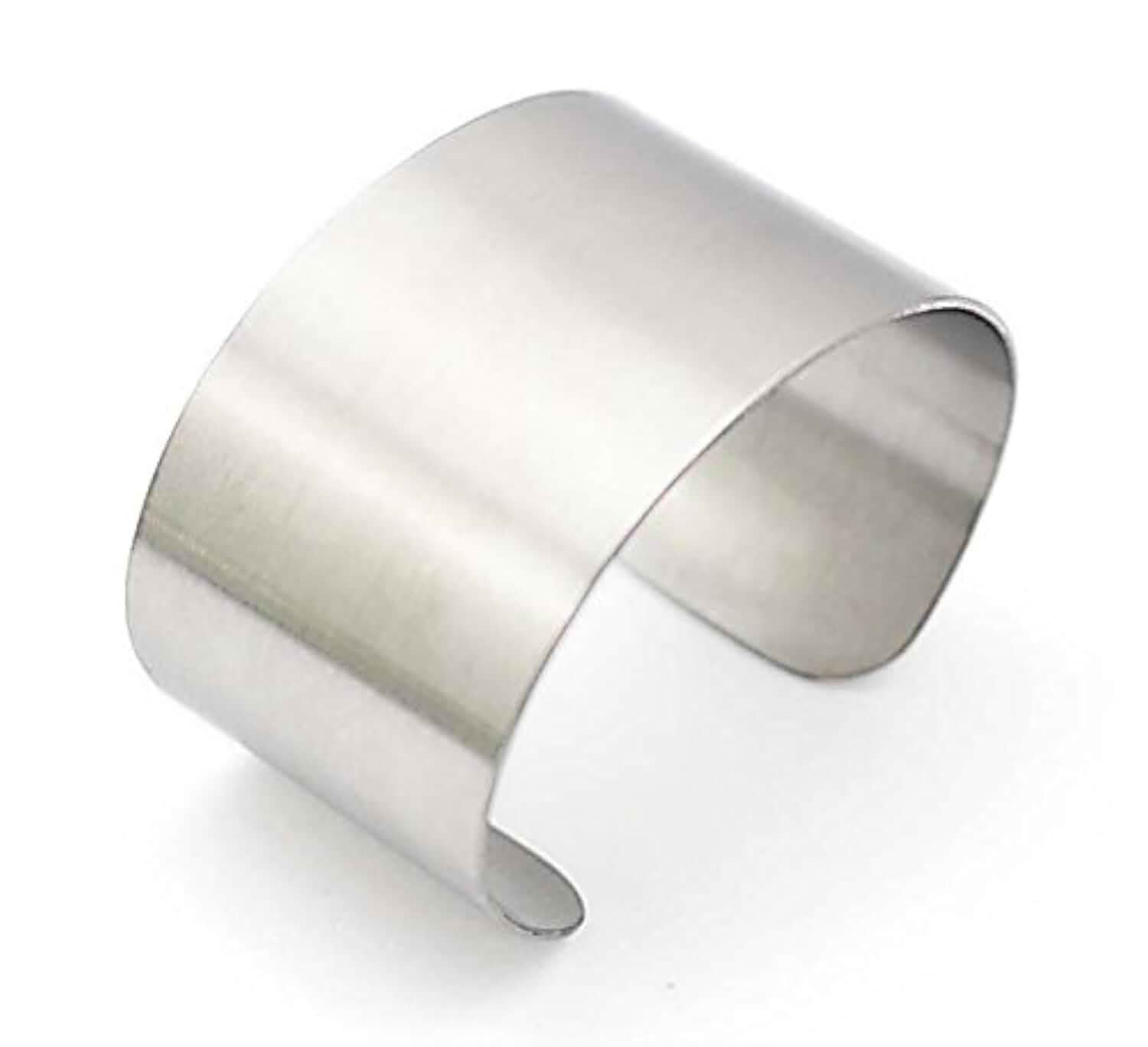 COUYA Silver Wide Grooved Cuff Bangle for Women Lady Stainless Steel Shiny Punk Bracelet