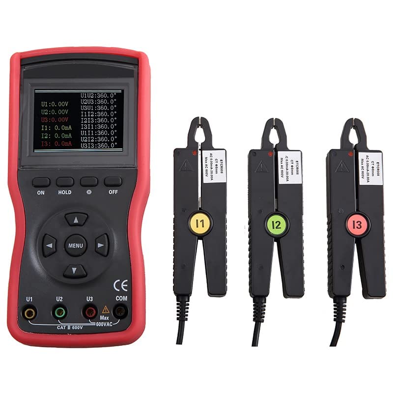 Three-Phase Digital Phase Volt-Ampere Meter AC Voltmeter Voltage Current Tester with AC Current Range 0.0mA~20.0A, AC Voltage Range 0.00V~600V