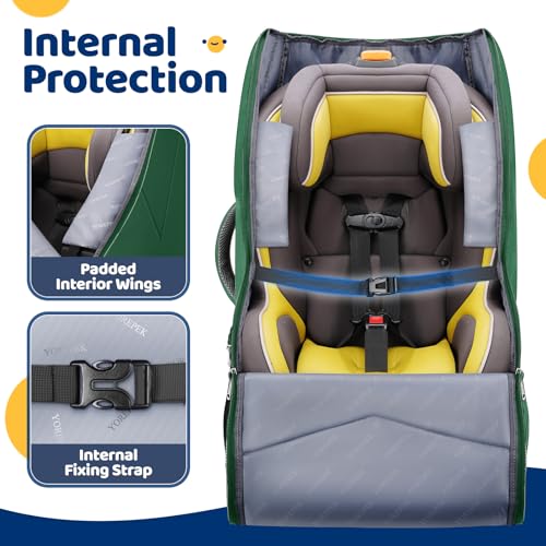 Image of YOREPEK Carseat Bags for Air Travel, Baby Airplane Travel Essentials | Shoulder Strap, Waist Strap, Padded Portective, PU Leather Wear-Resistant Bottom, Car Seat Bag with Side Pocket