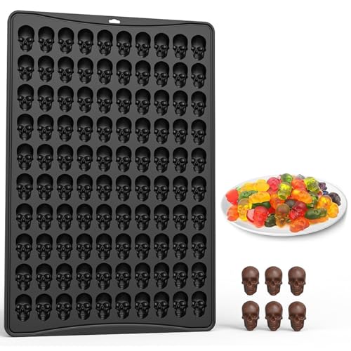 PTaizjjz Stampo in silicone per Halloween, 100 cavità a forma di teschio, mini stampo gommoso in silicone per dolci, biscotti, budini, gelatine, dolcetti per cani