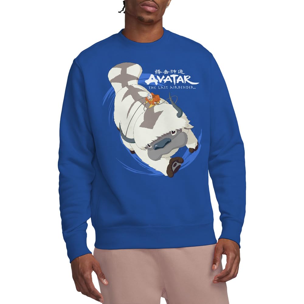 Nickelodeon Men' Blue Avatar The Last Airbender Appa In Flight Crew Swea in Size S, Sports Direct