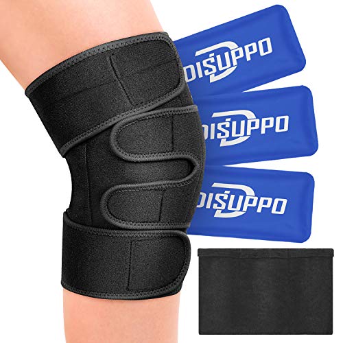 DISUPPO Attelle de Maintien pour Genou avec Poche de Gel pour Thermo- et Cryothérapie, Genouillère Rotuliennee Déchirur du Ménisque, Epicondylite Médiale et Latérale, Sports, Douleurs du Genou