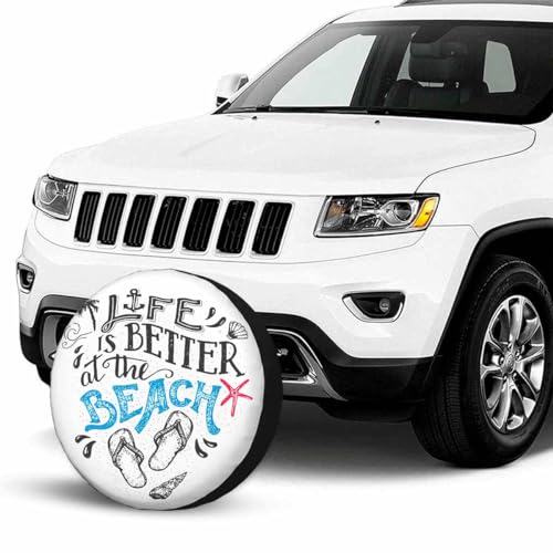 Image of Life is Better at The Beach Spare Tire Cover Flip-Flops Footwear Wheel Covers for RV Tires Camper Tire Case Protectors for Trailer Rv SUV Truck Travel Trailer 15 in