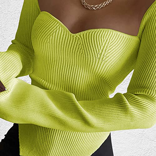 Image of Women's Square Neck Ribbed Knitted Sweater Long Sleeve Crop Slim Fitted Basic Pullover Tops