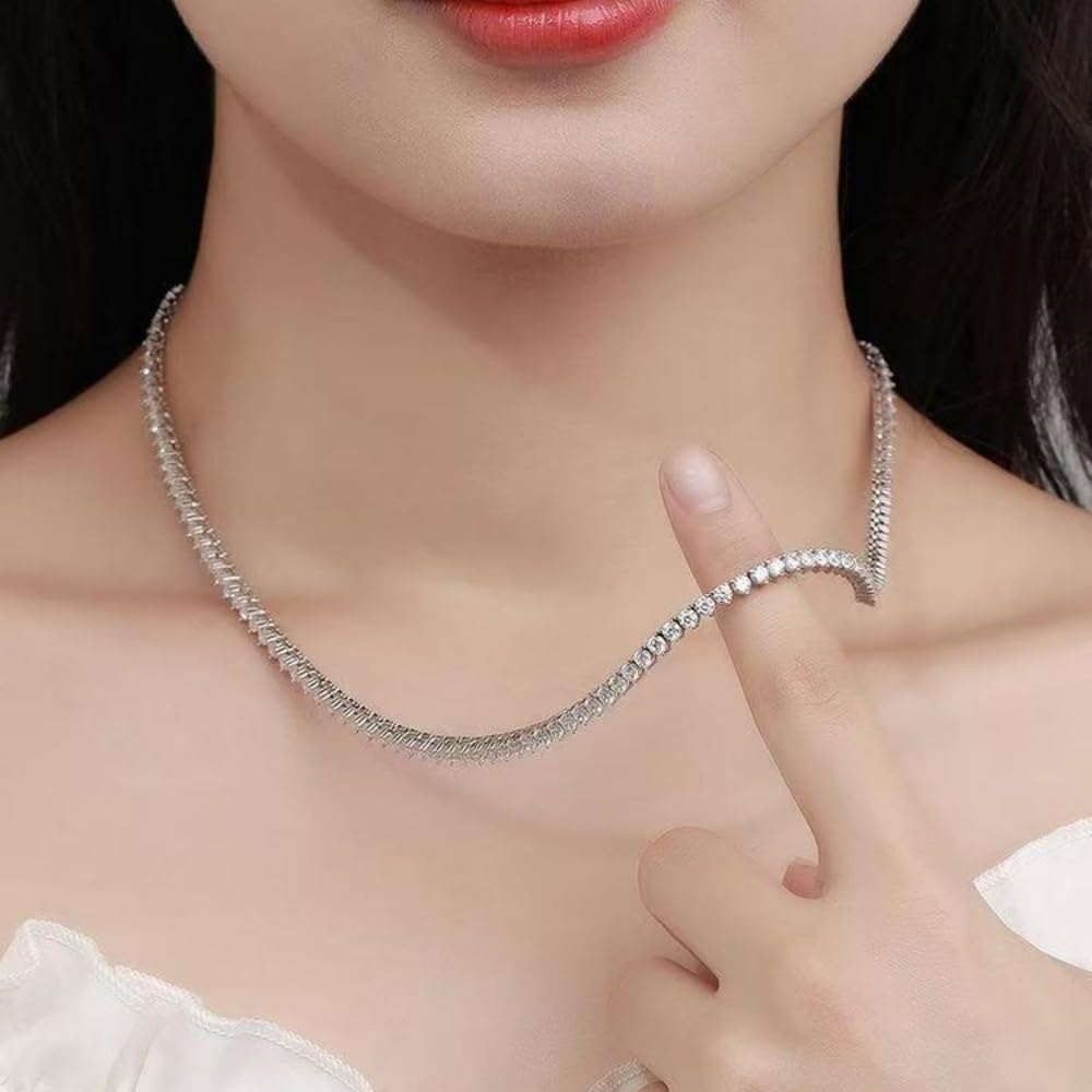 Tennis Necklaces for Women Men 18K White/Yellow Gold Plated 3 Prong 4mm Round CZ Classic Necklace Diamond Chain Sizes 16-18 Inches