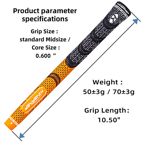 Lehui KINGRASP Golf Grips, Standard/Midsize, Golf Grips Set of 13(Free 13 Tapes), Anti-Slip Rubber Golf Club Grips, 8Colors Optional (Orange, Midsize)
