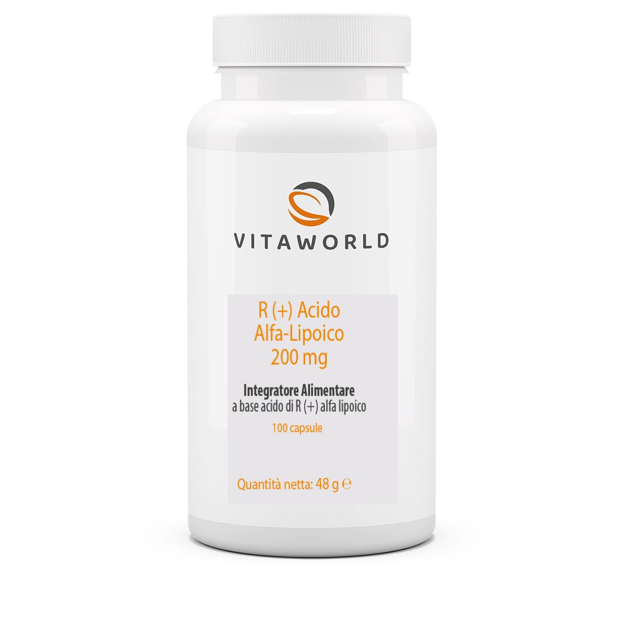 Vita World R (+) Acido Alfa Lipoico 200mg 100 Capsule 100% modulo R + elevata biodisponibilità Vegano Made in Germany