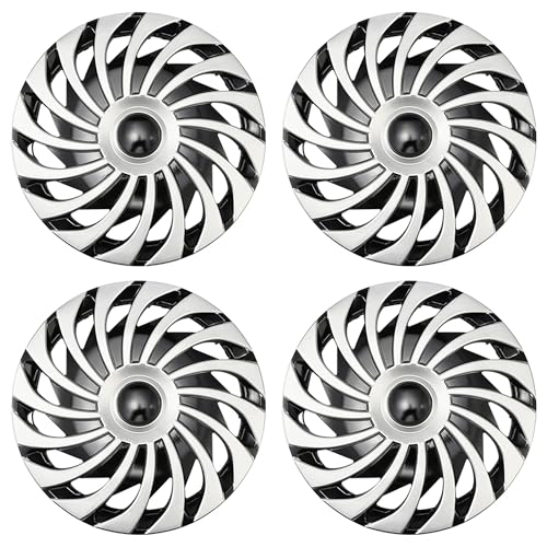 Image of Spiral Silver with Black Hubcap Wheel Cover Replacement Kit 14 inch Hub Caps Wheel Rim Cover Car Exterior Accessories Pack of 4, 14 inches