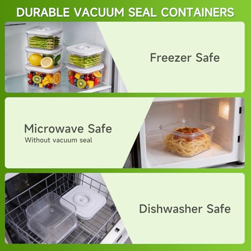 Image of Vixino Vacuum Seal Containers, 3Pcs Reusable Food Storage Containers with Lids for Meal Prep and Freezer, BPA-Free,Microwave Safe,Leak-proof, Airtight (Vacuum Sealer Not Included)