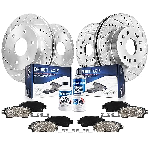 Image of Detroit Axle - Brake Kit for 09-14 Chevy Express GMC Savana 1500, 12.99'' inch Front and Rear Drilled & Slotted Brake Rotors Ceramic Brake Pads w /Hardware 2009 2010 2011 2012 2013 2014 Replacement