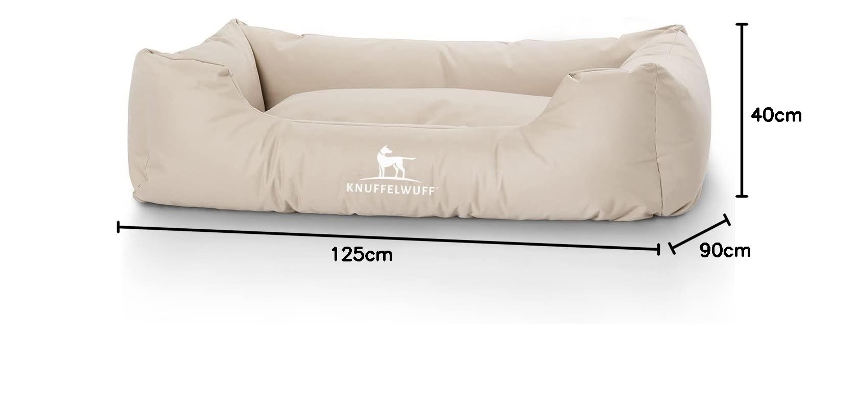 Knuffelwuff Hundebett Finlay aus Nylongewebe XL 105 x 75cm Beige - Hundesofa mit erhöhte Ränder und abnehmbarem Bezug - leicht zu reinigen - für große, mittelgroße und kleine Hunde