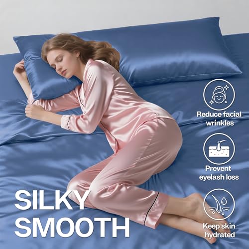 Image of MR&HM Satin Body Pillow Cover, Soft and Breathable Body Pillow Case with Envelope Closure, Cooling and Silky Long Pillowcase for Hair and Skin,Grey (20x54, Sky Blue)