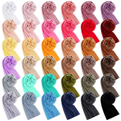 36 Pack Chiffon Hijab Head Scarf for Women Solid Color Soft Chiffon Long Scarf Shawl Wraps for Women Muslim Lightweight Breathable, 36 Colors