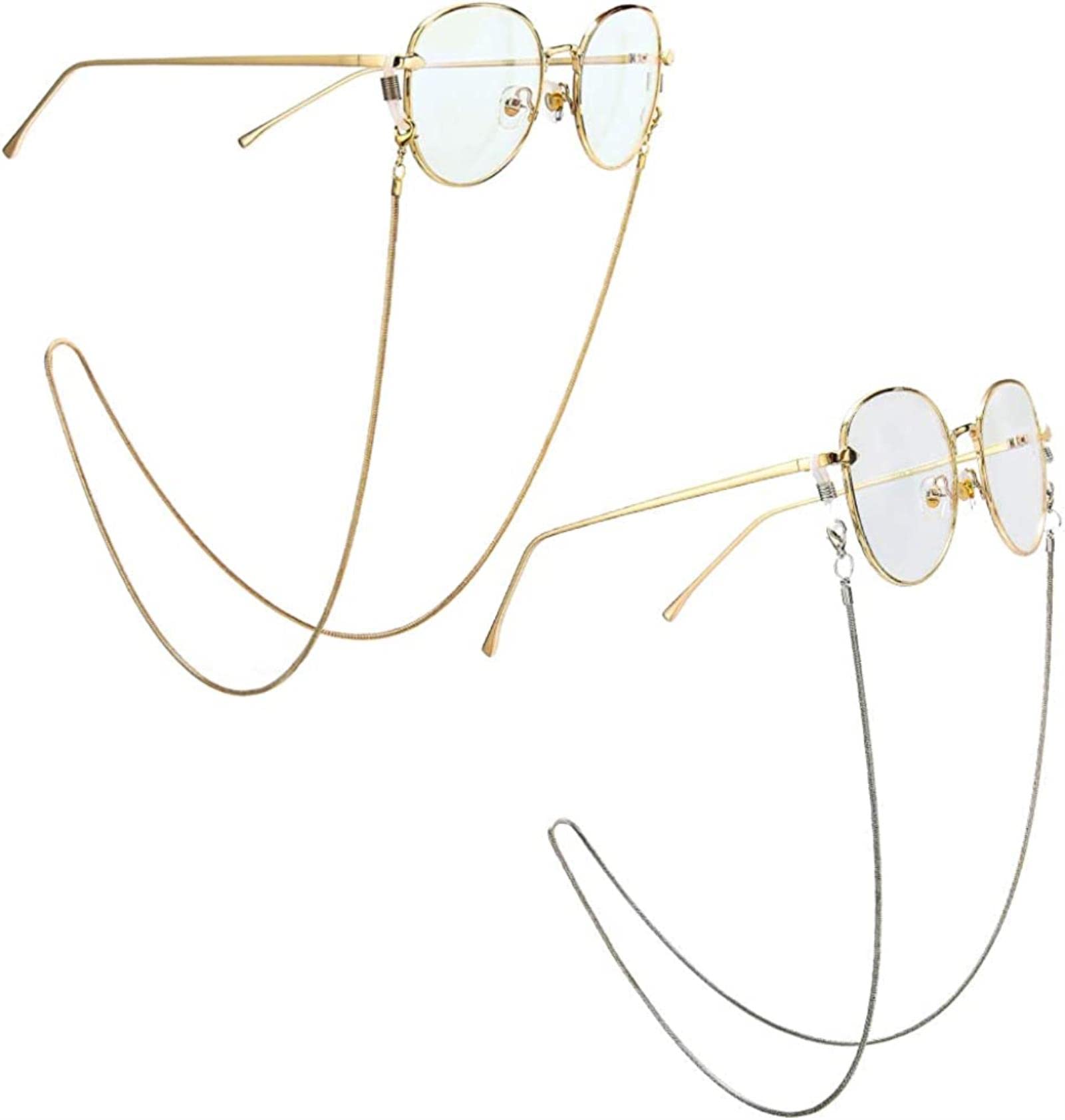 REVAHI Catene per Occhiali Catene per Occhiali da Sole in Metallo Porta Occhiali Cinghie per Occhiali Cordini per Il Collo Fermacorda per Occhiali estremità Antiscivolo, Oro e Argento