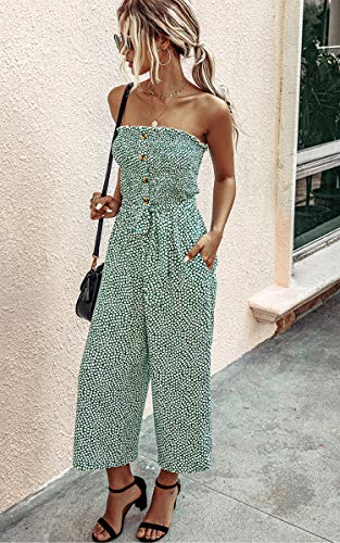 Angashion Women’s Jumpsuit-Casual Off Shoulder Sleeveless Ruffle Button Belt Wide Leg Jumpsuits Rompers Summer Green Xxl #TOP4
