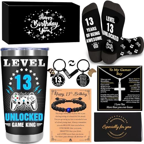 Gifts for 13 Year Old Boys 13 Year Old Boy Birthday Gift Ideas Cool Game Theme 13th Yr Old Boy Gifts Son Nephew Grandson Brother Happy 13th Birthday Decorations with 20 Oz Tumbler Keychain Card