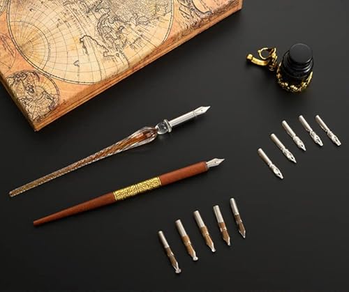 Fountain Pen Set - Calligraphy Pen Set Includes Wooden & Glass Pen - Ink & Pen Nibs #TOP4