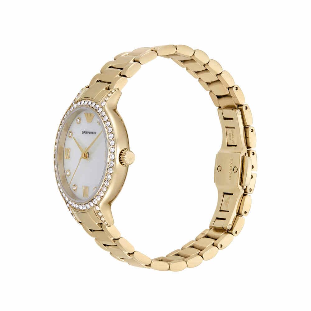 Emporio Armani Reloj para Mujer, 32 mm de Tono Dorado, Mecanismo de Cuarzo con Tres manecillas y Correa de Acero Inoxidable