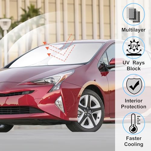 Image of Windshield Sun Shade Custom Fit for 2012-2019 Toyota Prius C Accessories Foldable Sunshade Sun Blocker Protect Car from Sun Rays & Heat Damage Keep Car Cooler