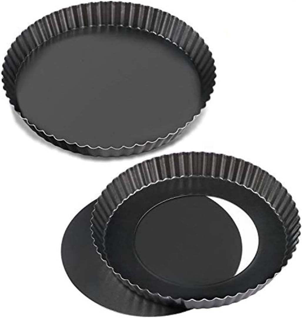 9 Inch Round Tart Pan,2Pack Pie Pan with Removable Bottom, Pie pans for baking, Non-stick Deep Fluted Quiche Pan for Pie, Mousse Cakes, Fruit and Desserts