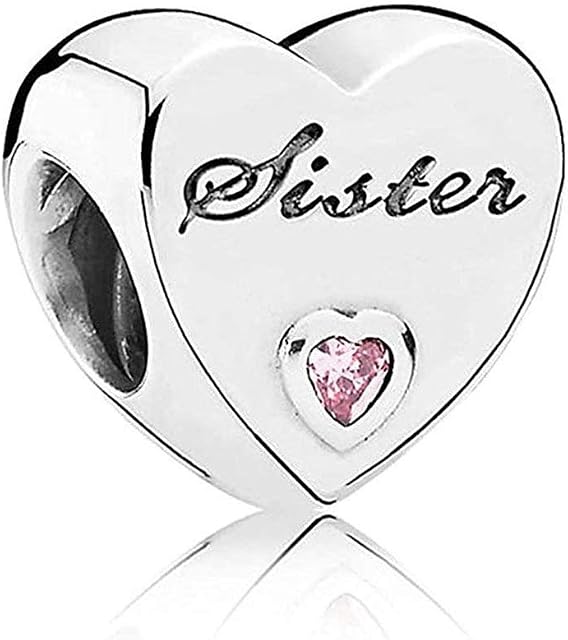 PANDOCCI Autumn Sister's Love Bead with Pink Cubic Zirconia Authentic 925 Sterling Silver Bead DIY Fits for Pandora Bracelets Charm Fashion Jewelry