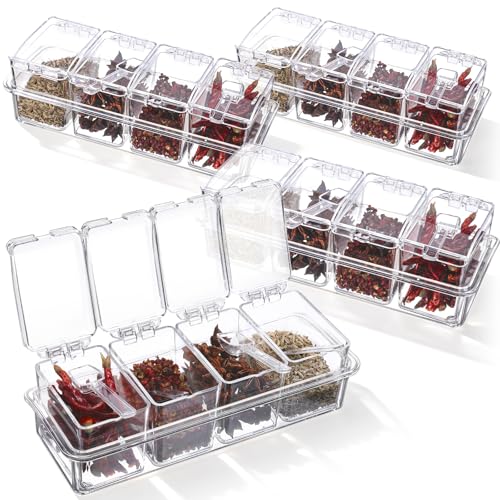 AOZUO 4 Set Clear Seasoning Box with Spoon, Acrylic Spice