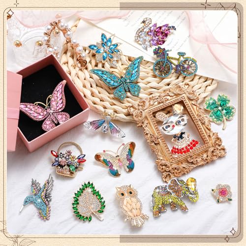 Image of Sasylvia 16 Pcs Women Brooch Set Rhinestone Vintage Animal Insect Plant Pins Brooches Bulk for Christmas Women Girls Gifts