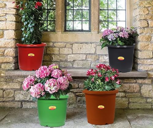 Image of Synergy Plast Plastic Round Shape Flower Pots 6 Pcs, 16 Inch Heavy Duty Plant Containers /Planter /Gamla /Plant Pot for Gardening, Balcony, Terrace, Home Decor Indoor & Outdoor Planting (Black)