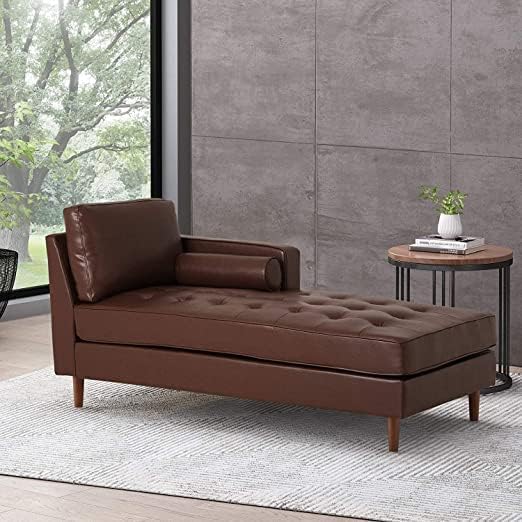 UNIQUE FURNITURE HUB Modern Velvet 2-Seater Sofa Chaise Lounge Couch Button Tufted Diwan Type Sofa with Pillow, Couch for Living Room, Bedroom, Hallway, Office (Dark Brown Leather)-image-48