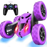 Ferngesteuertes Auto, 90 Min Spielzeit, 2.4Ghz Doppelseitig 360° drehbare RC Stunt Crawler mit Scheinwerfern, 4WD Off Road Drift RC Auto Spielzeug Geschenke für Jungen 6-12 Lila