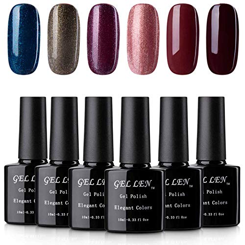 Gellen 6 Colors Gel Nail Polish Set Beautiful Peafowl Colors Series 10ml Bottle Home Gel Manicure Nail Art Kit