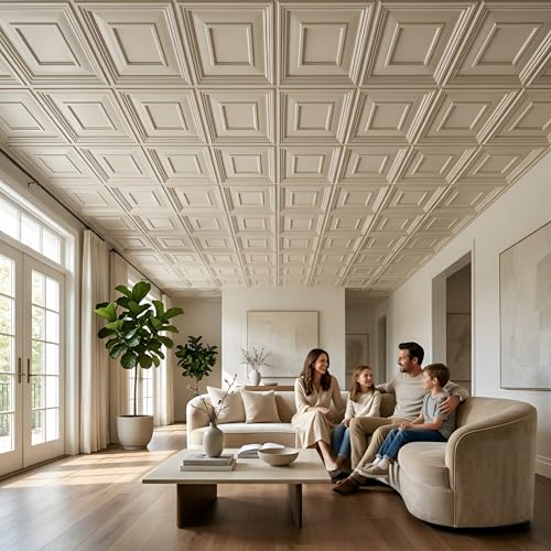 Image of Kayra Decor PVC Ceiling Panel 60x60 cm|Square Panel|White|50 Tiles Cover 200 Sq Ft| Modern False Ceiling|Royal & Elegant Finish