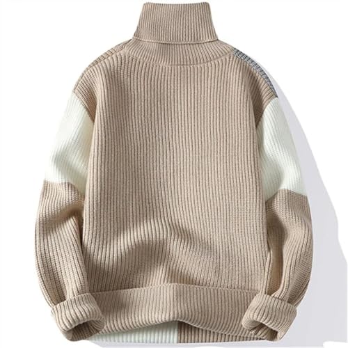 Men’S Turtleneck Long Sleeve Sweater Patchwork Knitted Warm Casual Slim Fit Pullover Sweater3