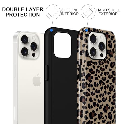 Yomjew Cute Cheetah Print Phone Case for iPhone 15 Pro Max Case 6.7", Trendy Luxury Light Brown Leopard Pattern Design Glossy Phone Cover Shockproof Soft TPU Hard PC Protection Girls Women Funda - image 3