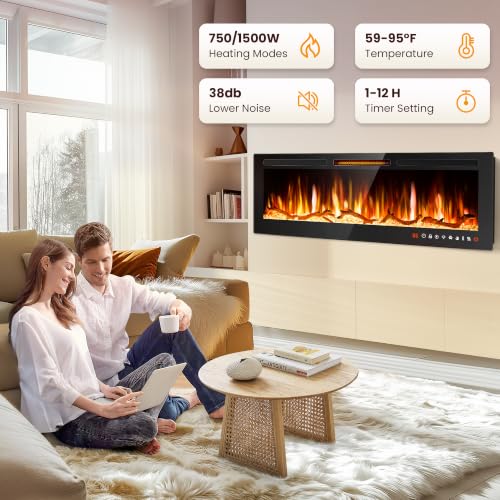 Image of 36 inch Electric Fireplace Recessed /Wall Mounted /Freestanding, 196 Color Combos