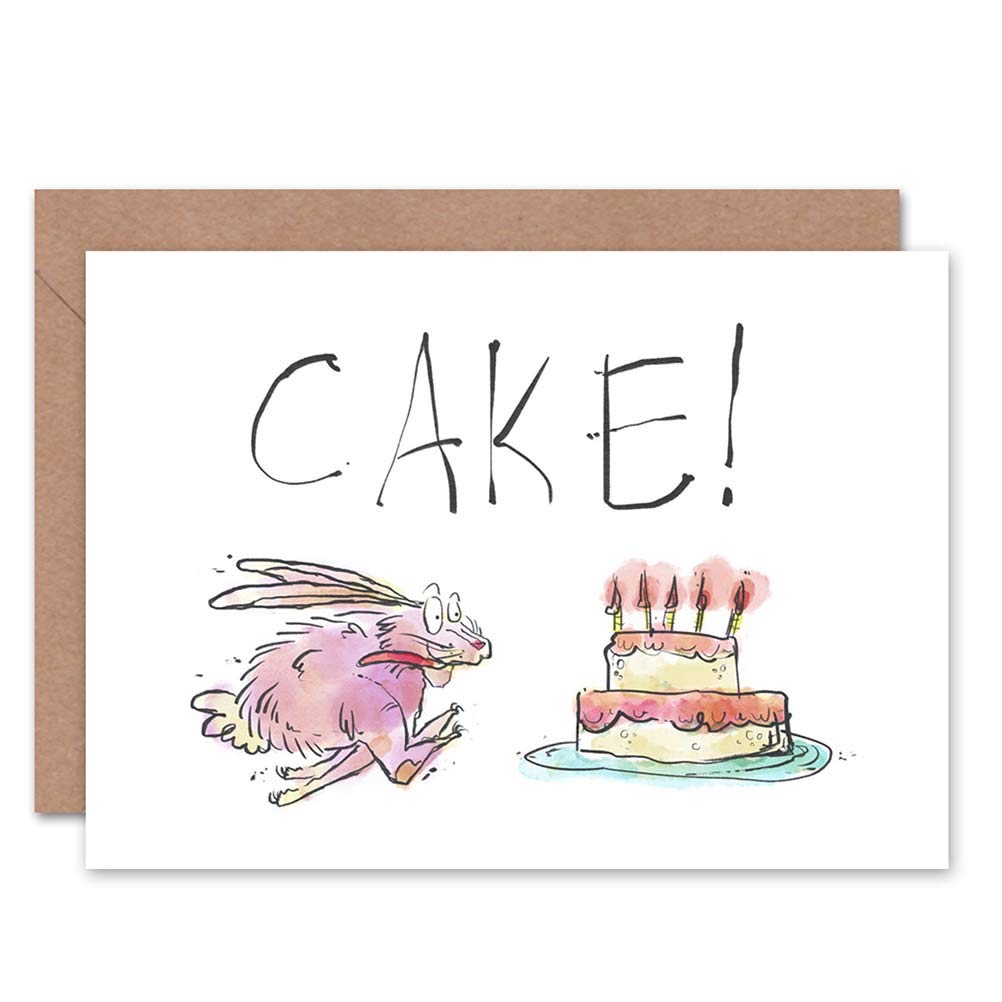 Wee Blue Coo CARD BIRTHDAY HUNGRY HARE CAKE FUN GIFT