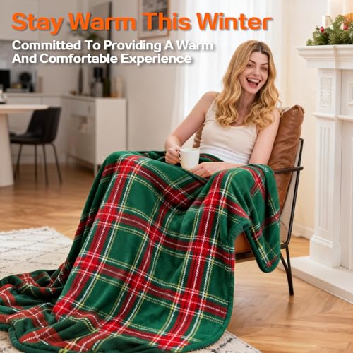 Image of Electric Blanket Heated Twin, Soft Flannel 62 inchx84 inch Plaid Heating Blanket with 8 Hours Auto Off 10 Fast Heating Levels Machine Washable Sherpa Heated Blanket with Overheating Protection