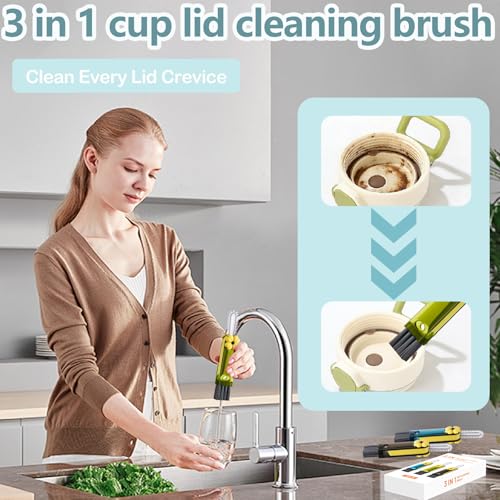 Image of 3 in 1 Cup Lid Gap Cleaning Brush Set, 3Pcs Multifunctional Bottle Cleaning Brush,Cup Lid Gap Cleaner, Home Kitchen Crevice Brush Tools