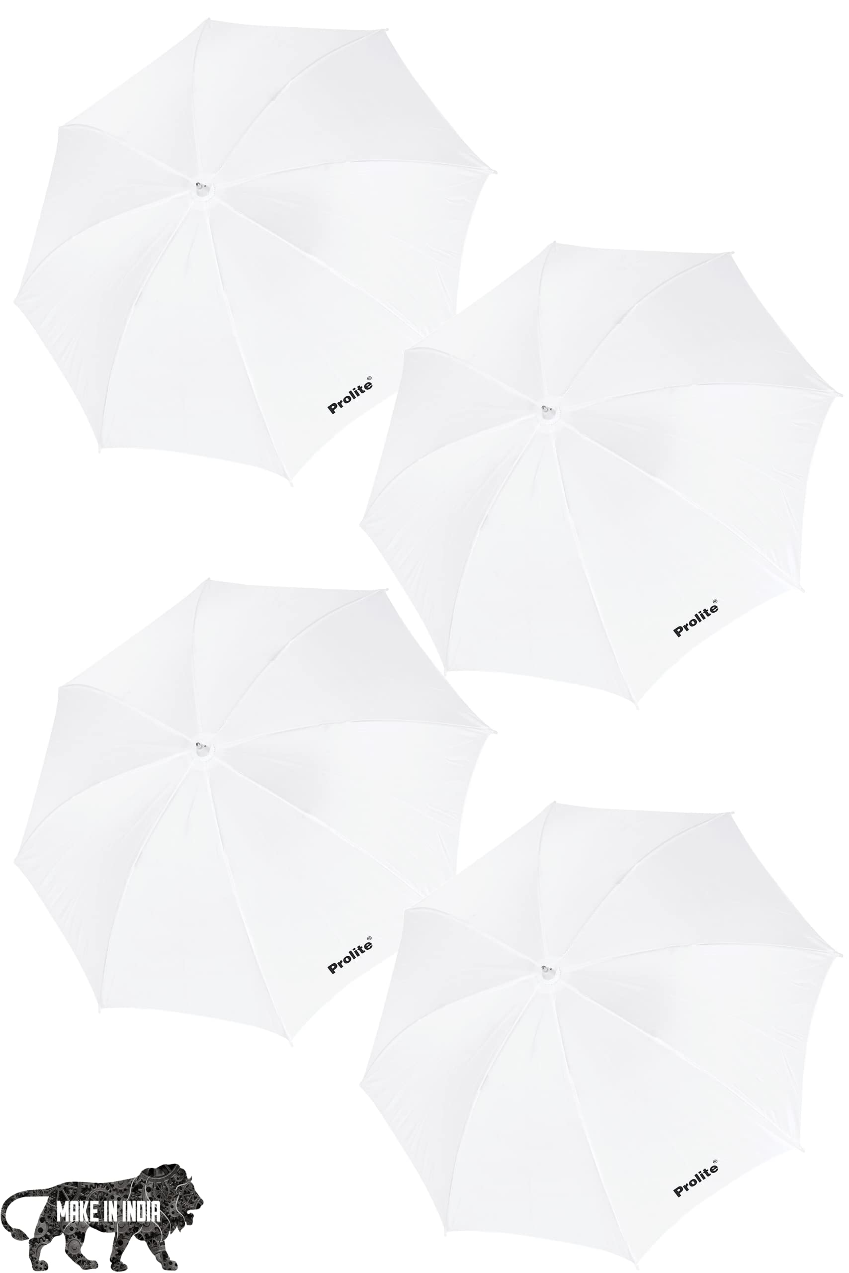 Prolite White Umbrella Diffuser (36-inch) for Photo & Video | Metal Body | for Studio Photography Speedlite Flash, Umbrella Clamps, Continuous Light (Sungun, Porta) Videography (White, Pack of 4)