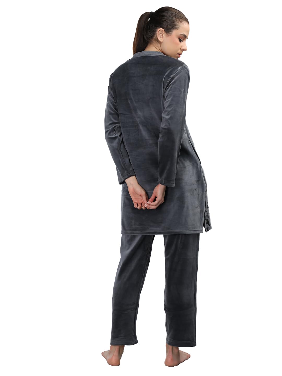 Duchess Women's Supersoft Velvet Printed Night Suit For Winter Wear Dark-Blue, Large - Image 3 thumbnail