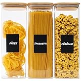 Deco haus Déco haus® Bocaux de Conservation pour Spaghetti 3 pcs avec Couvercles + Étiquettes [HERMÉTIQUES] - Pour Céréales, Cornflakes, Farine - Boîtes en Verre avec Couvercles - 3x2300ml